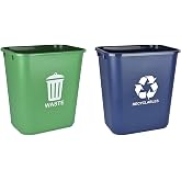 Acrimet Wastebasket Bin for Waste and Recycling, 6.75 Gal/ 27 Qt, 2-Pack | Heavy-Duty Rectangular Plastic Trash Can, Green for Waste and Blue for Recycling, Ideal for Office, Classroom and Home Use