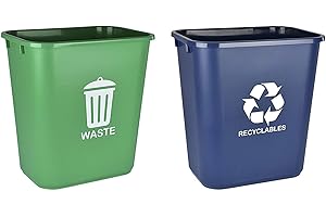 Acrimet Wastebasket Bin for Recycling and Waste, 6.75 Gallon/ 27 Quart/ 24 Liter (Plastic) (Green and Blue) (Set of 2)