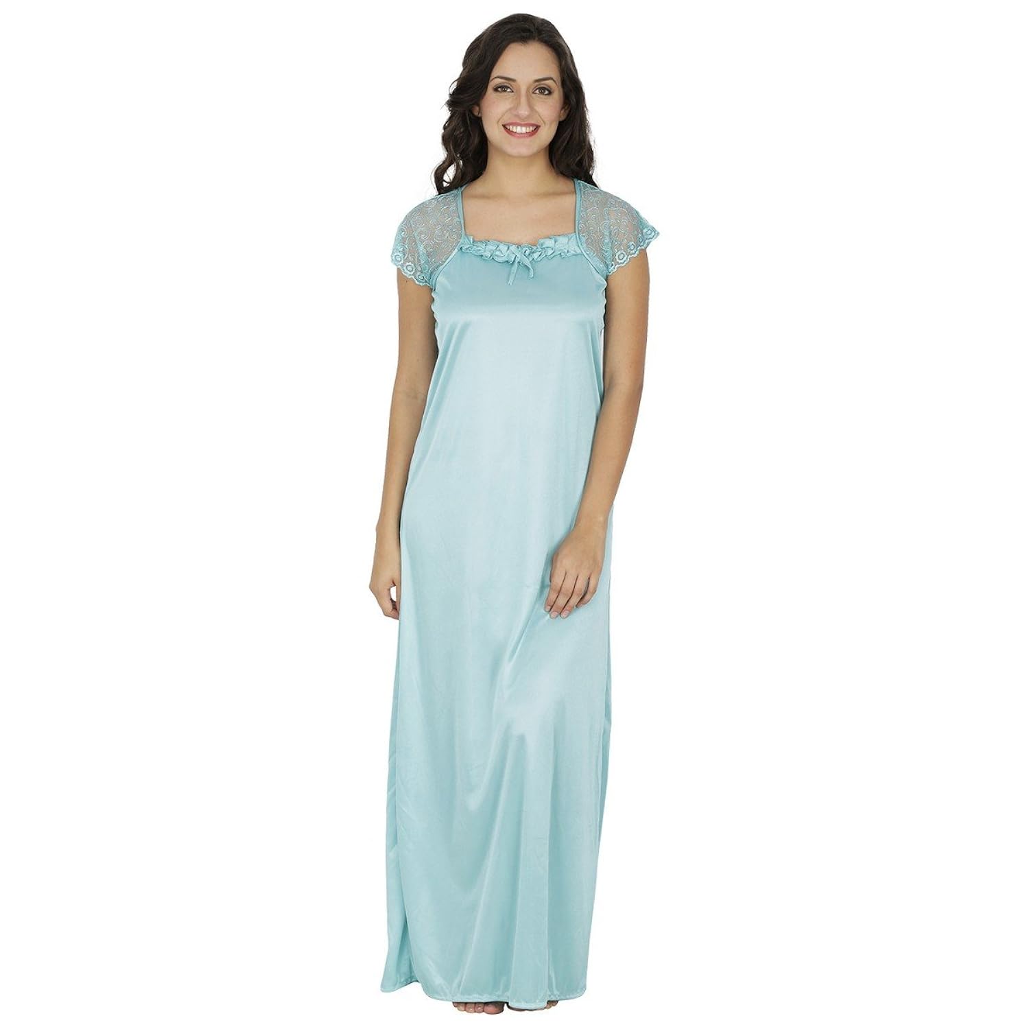 klamotten criss cross sea green satin long nightwear