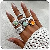cotwdi Chunky Silver Rings for Women Set Adjustable Thick Statement Rings for Women Irregular Gemstone Stacking Rings Silver Accessories Chunky Jewelry