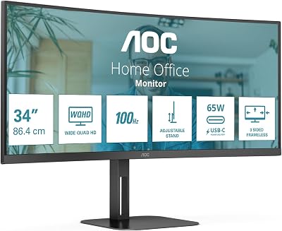 AOC CU34V5C 34 Inch Curved QHD Monitor 100Hz USB-C Docking 65W HDR