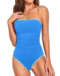 Holipick Women Blue with White One Piece Swimsuits
