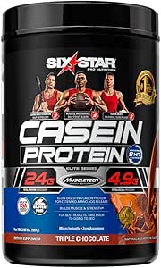 Casein Protein Powder | Six Star Elite Casein Protein Powder | Slow-Digesting Micellar Casein Protein Powder for Muscle Gain | Triple Chocolate Protein Powder, 2 lbs (26 Servings) (Package May Vary)