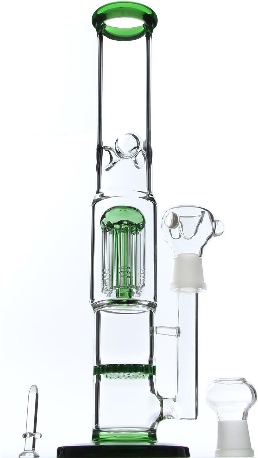 420Stoner Handmade glass bongs and water pipes 13 Inch Tall with 18.8 mm glass bong bowl,glass bongs for smoking weed,bubbler hookahs glass bongs for sale (Green)