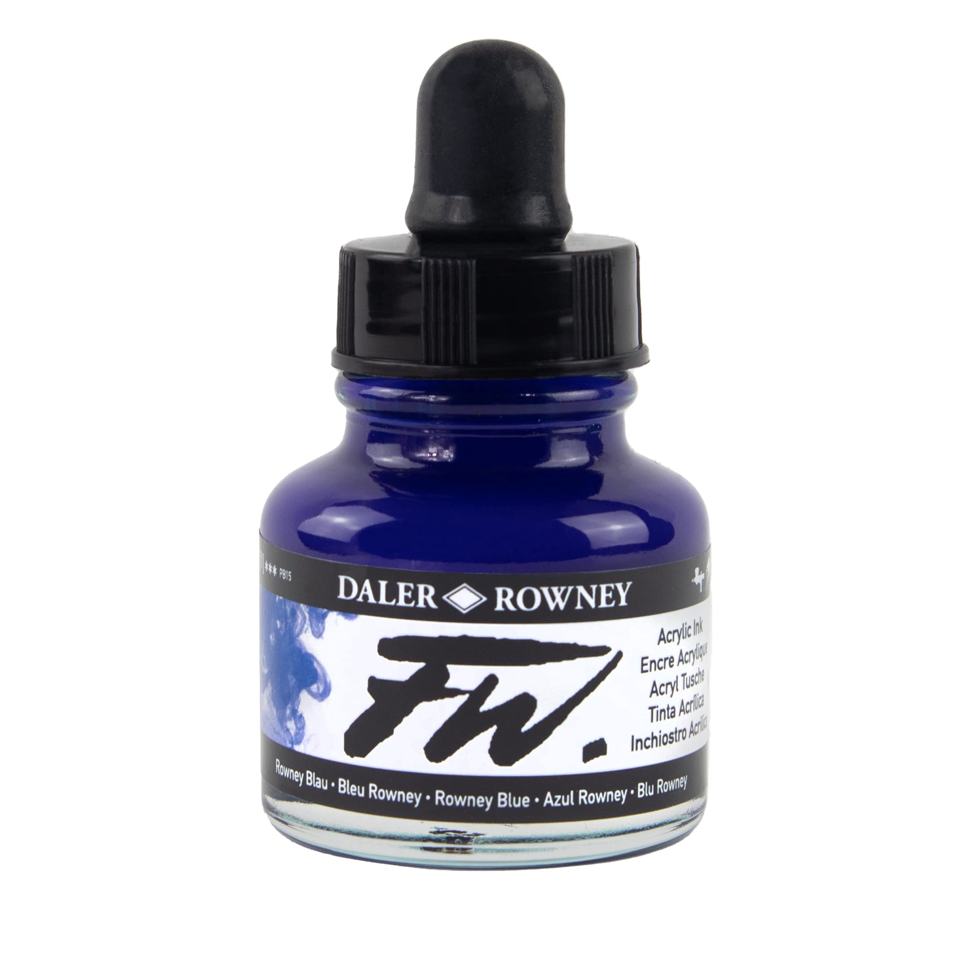 Daler-Rowney FW Acrylic Ink, Glass Bottle with Dropper, 1oz - 29.5 ml, Rowney Blue