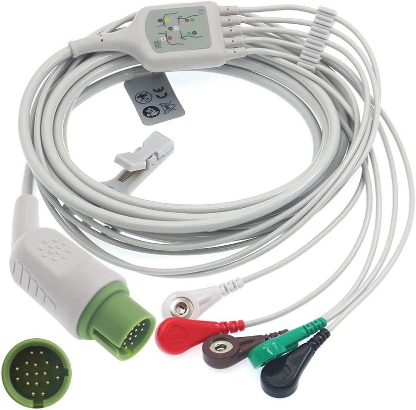 5 Leads Cable Leadwires, Data Recorder Cable Connection, for Spacelabs 90496, 90369, 90367, Activity Tracker Data Cable Wire, Snap Button Type