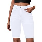 Metietila Womens Jean Shorts High Waisted Stretchy Elastic Waist Denim Bermuda Shorts Summer 10” Inseam Jorts