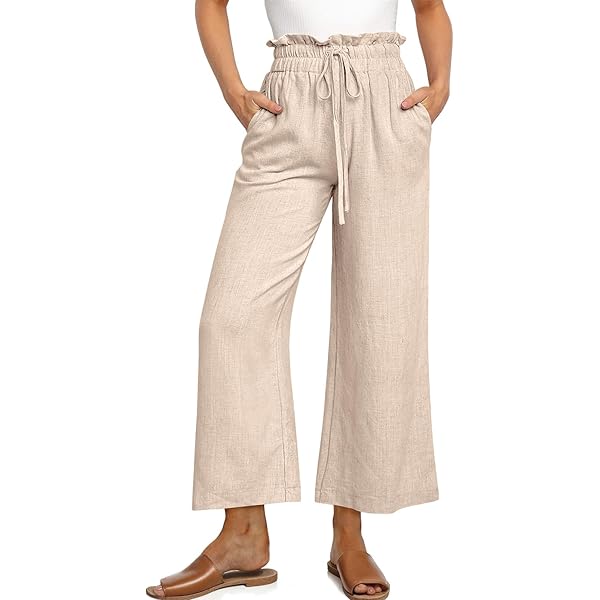 ANRABESS Women Linen Pants Casual Loose High Waist Boho Wide