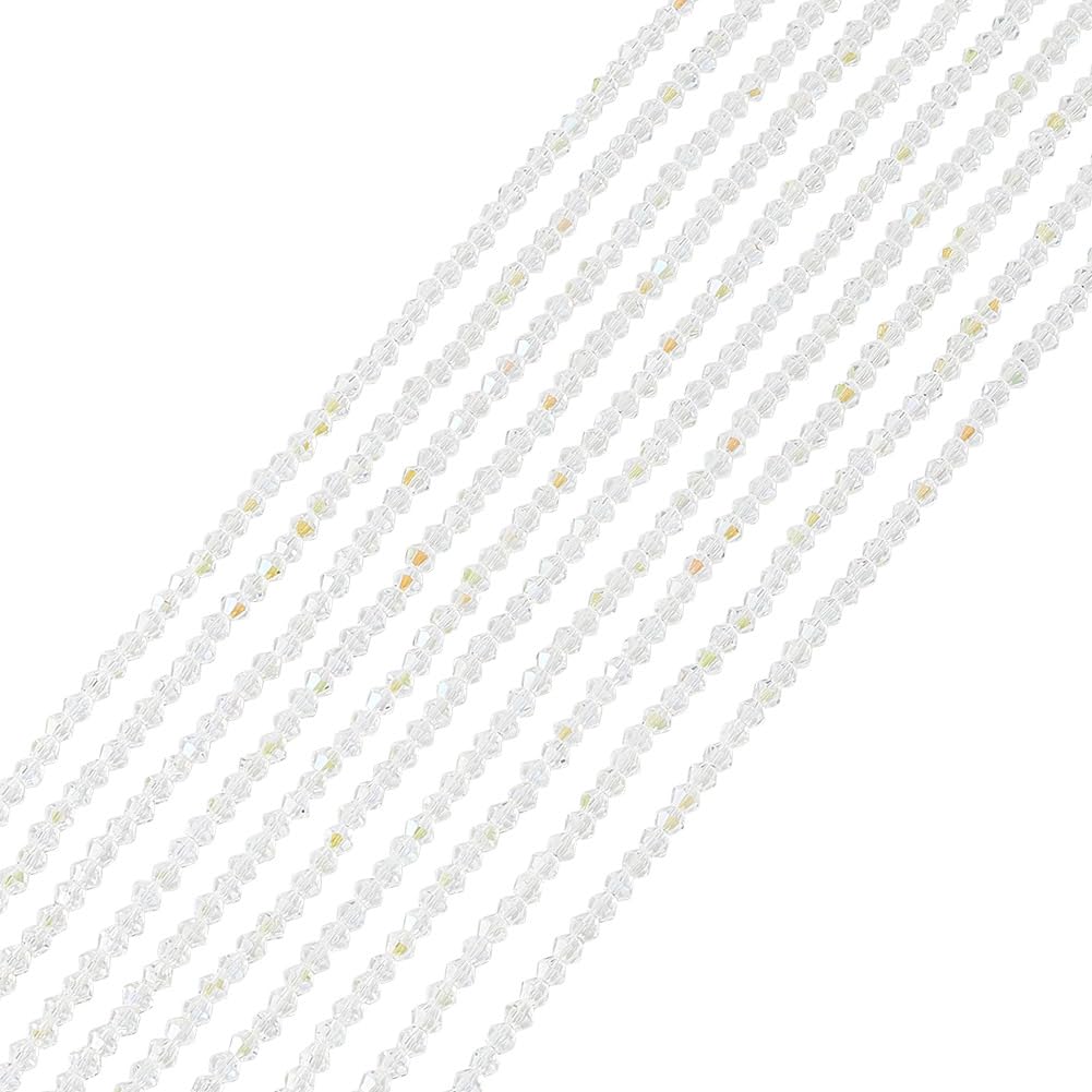 HOBBIESAY 10 Strands About 930pcs Transparent Glass Bicone Bead 4mm Faceted Beads Strands Crystal Loose Beads Glittery Beads Small Spacer Beads for Bracelets Necklaces Making Hole:1mm
