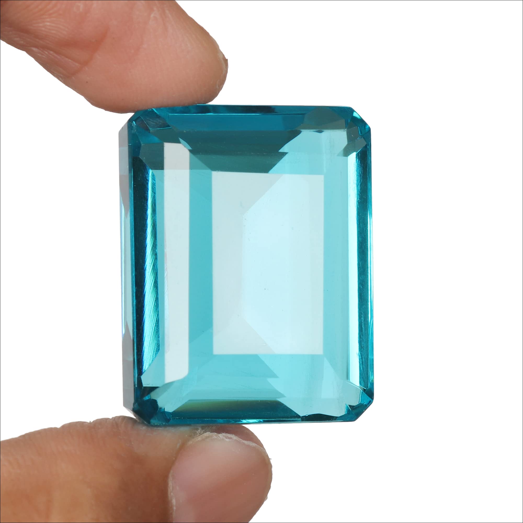GEMHUB Brazilian Blue Topaz Stone 103.00 Ct. Emerald Shaped Loose Topaz Gemstone