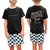 Pairxily Jesus Loves You Christian Shirt for Boys Bible Verse Letter Printed T Shirts Faith Religious Cotton Short Sleeve Top