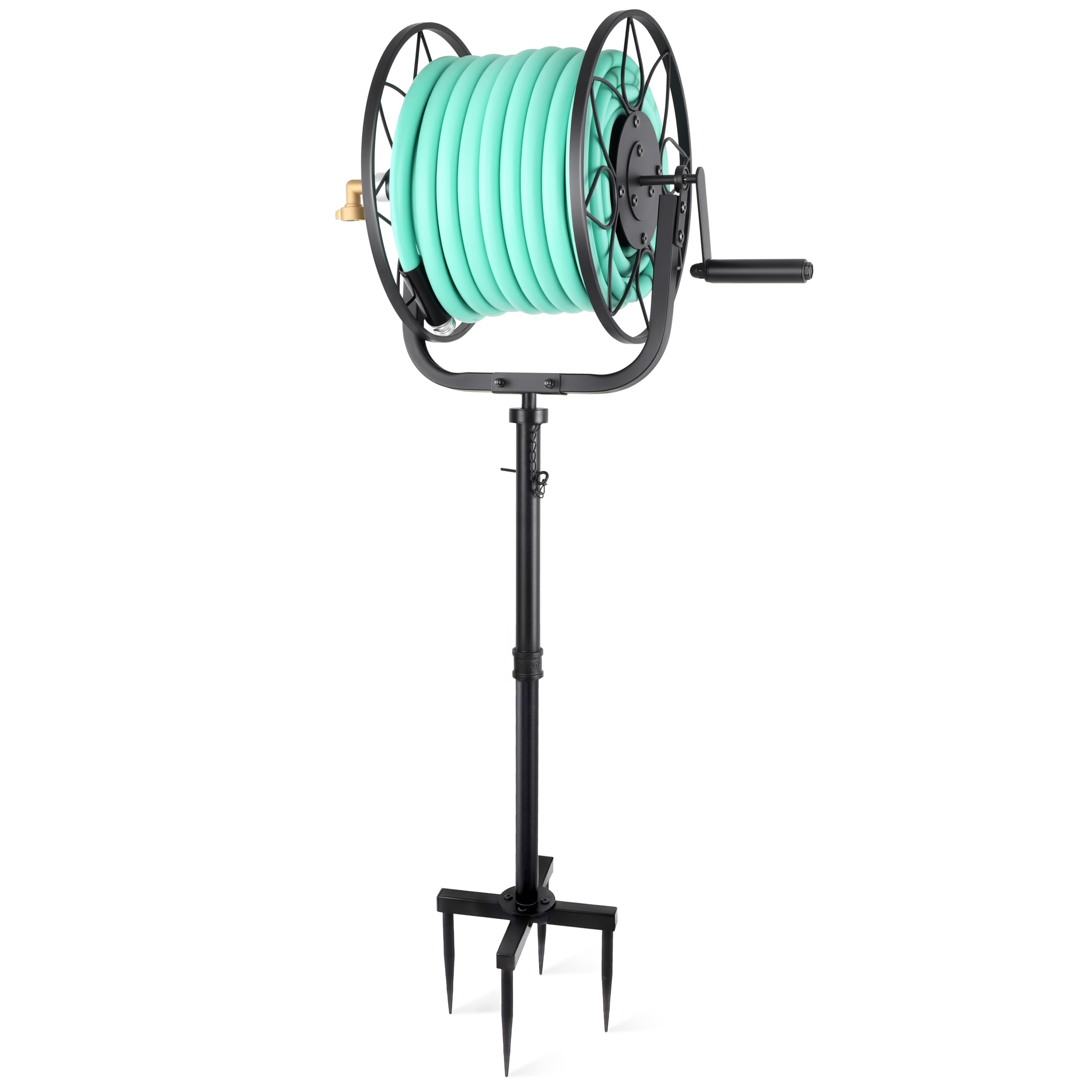 Photo 1 of Favormony Garden Hose Reel - Heavy Duty Outdoor Turntable Water Hose Holder with Sturdy Cross Base, 100 ft of 5/8" Hose Capacity, Height Adjustable 360 Degree Rotate Freestanding Hose Stand for Yard