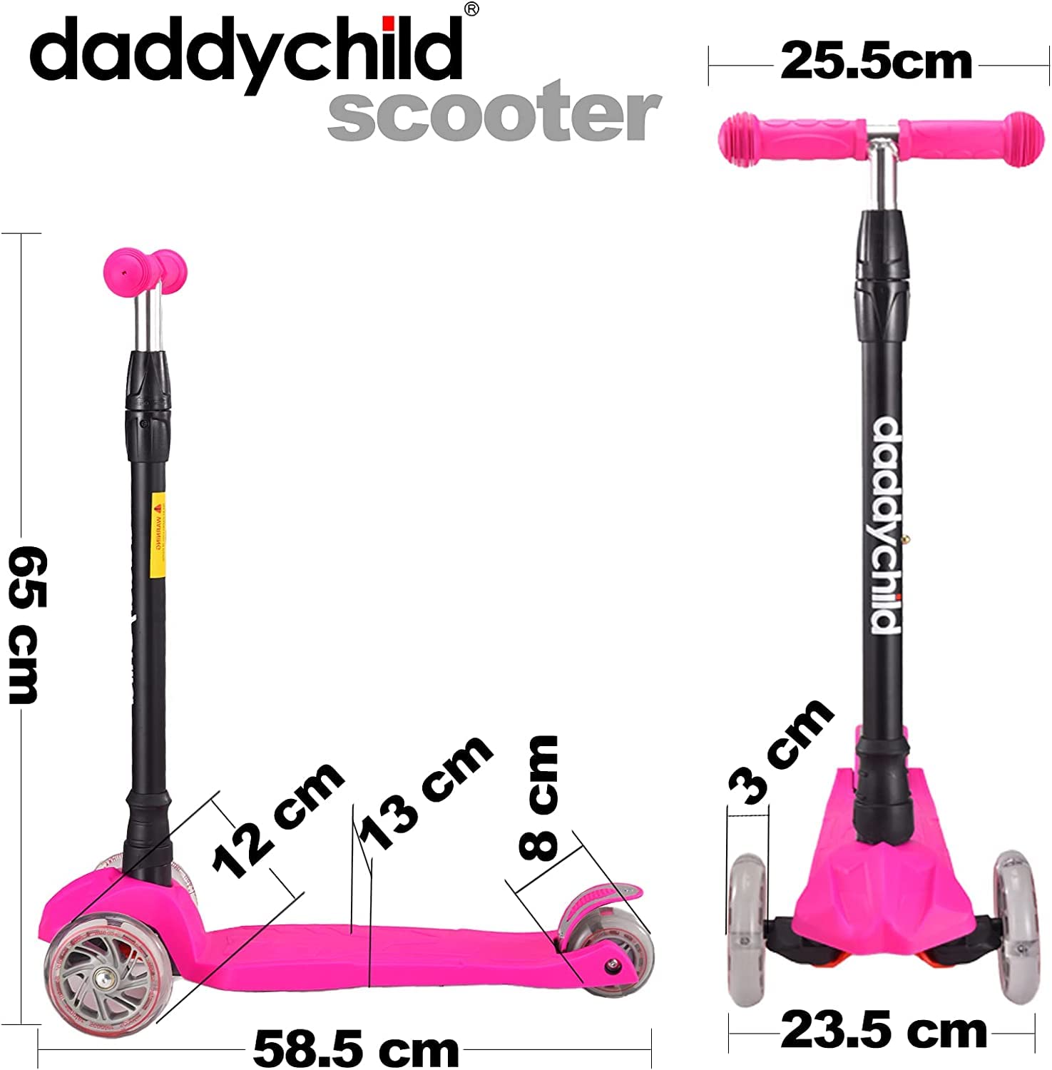 Kids Kick Scooter, 3 Wheeled Scooter for Kids, Child/Toddlers Toy, Adjustable Height, Anti-Slip Deck, Flashing Wheel Lights, for Boys/Girls 3-12 Year Old