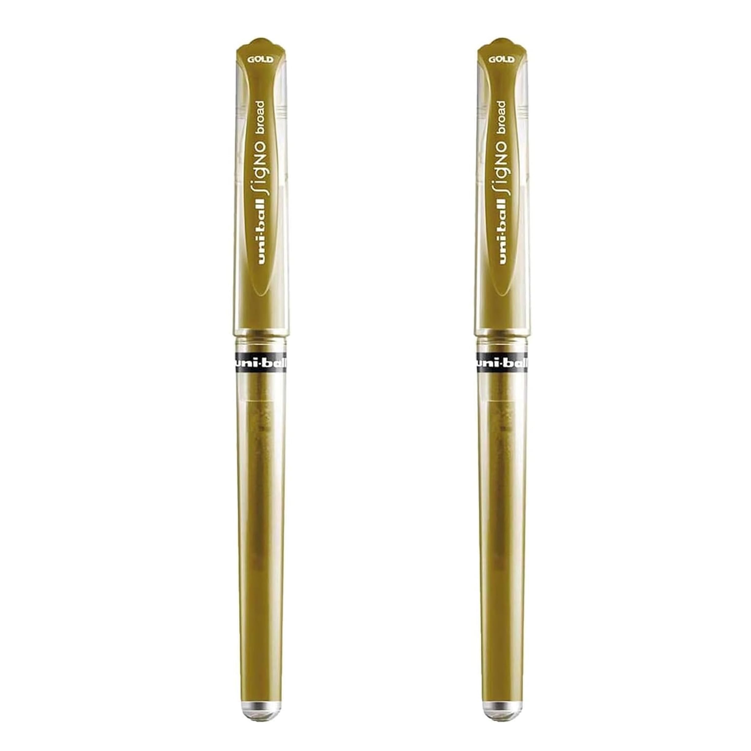 uni-ball Signo Pen Broad Metallic Gel Ink Rollerball - Metal 1mm Tip Nib 0.65mm Line Width With Rubber Grip - UM-153 - Gold (2)