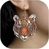 Tiger Earrings for Women Gold Tiger Lion Drop Dangle Earrings Hollow Tiger Head Animal Earring Game Day Statement Jewelry