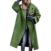 Nupucy Women's Casual Floral Notched Lapel Button Down Long Woolen Coat Oversized Long Sleeve Jacket Outwear with 2 Pockets