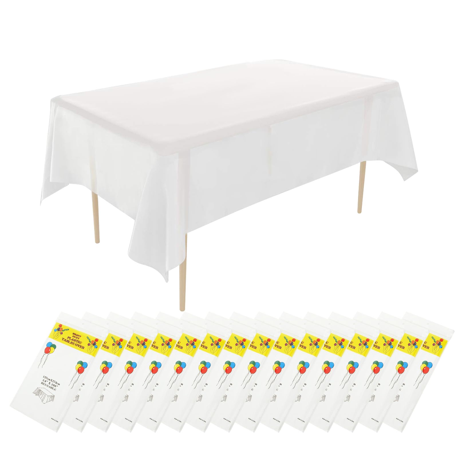 JMIATRY 15 Pcs Disposable Table Cloths Rectangle, 54x108 Inch White Table Cloth Party, Plastic Tables Cloth Disposable for Party, Picnic, Wedding, Baby Shower, Indoor or Outdoor
