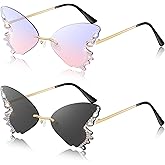 Yivaiks Butterfly Sunglasses for Women Transparent Luxury Party Rhinestone Eyeglasses