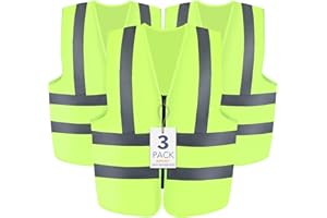BURVAGY 3-Pack Reflective Safety Vest For Women Men - High-Visibility Safety Vest with 2in Reflective Strips for Emergency, Construction, and Safety Use-Green XXL