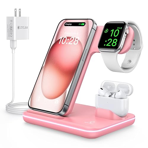 WAITIEE Wireless Charger in 1, 15W Fast Charging Station for