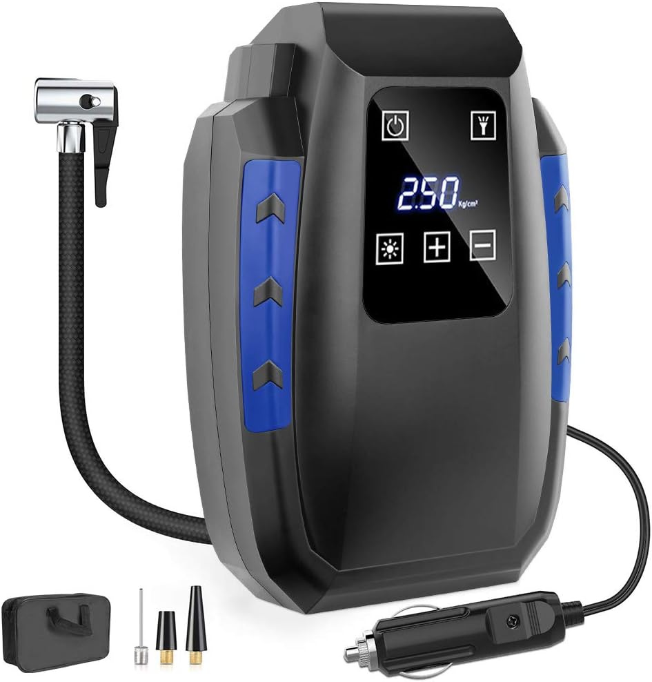 Mini Compresseur Voiture avec Sac De Rangement et Affichage Num/&eacute;rique LCD 15V 150PSI Compresseur Electrique Voiture Coquimbo Gonfleur Pneus Voiture