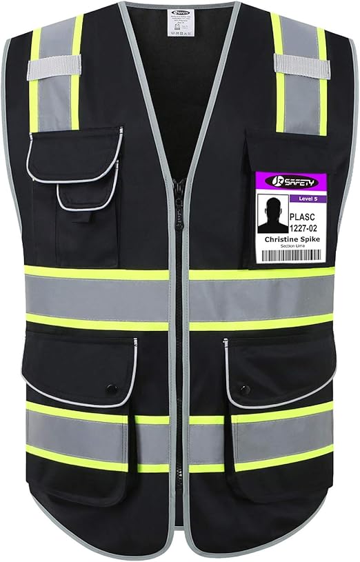 FX Two Tone HIVIS Black Safety Vest with 4 Front Pocket Small to 2XL