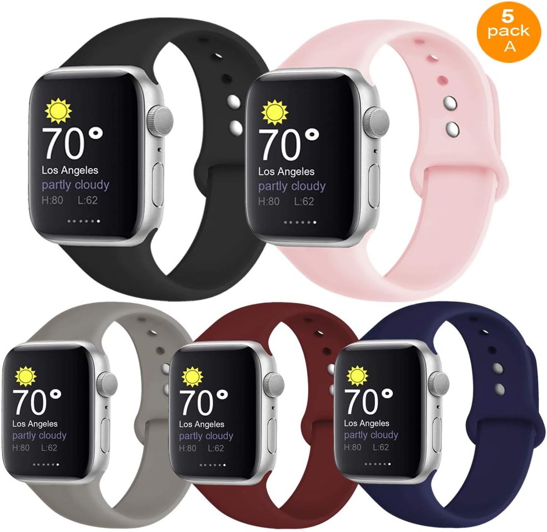 DOBSTFY Sport Band Compatible for iWatch Band 38mm 40mm 42mm 44mm, Breathable Soft Silicone Replacement Strap Watch Bands Women Men Wristband for iWatch Series 5 4 3 2 1, Edition, S/M M/L
