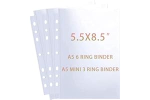 WITHYU 40 Pack 80 Pockets 5.5x8.5” Sheet Protector Sleeves for 6 Ring A5 Binder, A5 Mini 3 Ring Binder, Ultra-Clear Playbill Holder Sleeves, Double-Sided, Top Loading Sheet Protector for Paper Report
