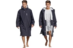 Owntop Swim Parka Windproof Surf Coat Men Women- Waterproof Surf Poncho- Warm Swim Parka with Pocket Kid Youth Adult