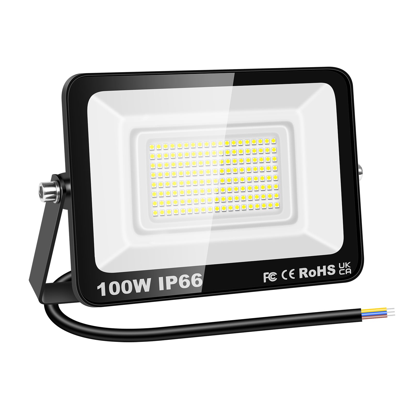 RIGIDON 1 Pcs Outdoor Flood LED Work Light, 100W 10000 Lumens Floodlight, Daylight Cold White Security Lights for Garden Yard Lawn Basketball Football Court Patio Landscape, IP66 Waterproof 6000K