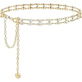 Women Rhinestone Crystal Waist Belts for Dress Adjustable Ladies Metal Chain Belts
