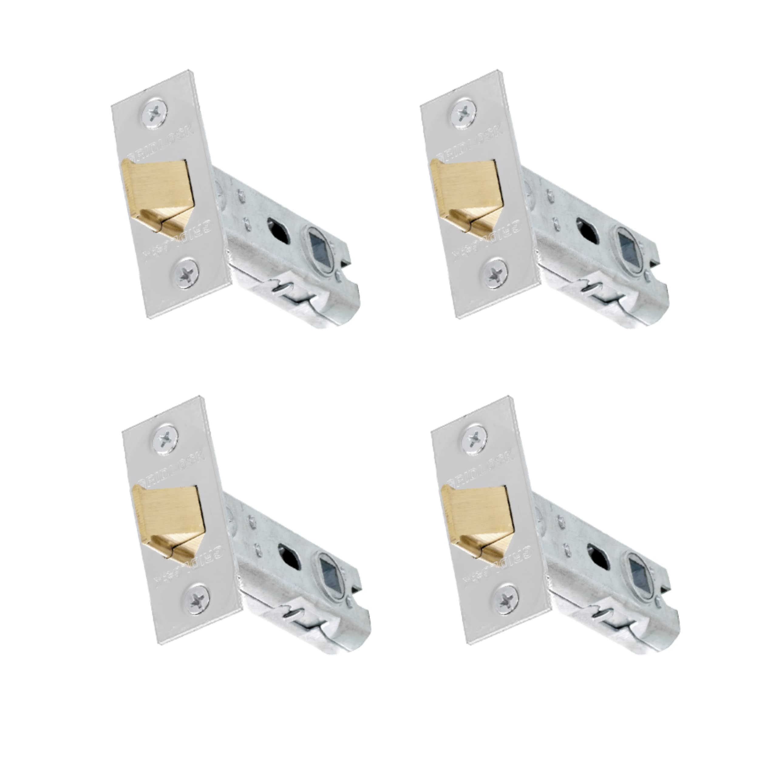 UAP 4 Sets 65mm Tubular Latch Square - Door Latches for Internal Doors Square Corners, Tubular Door Mortice Latch, Door Hardware Polished Stainless Steel Finish (4 Pack, 65mm, Polished Stainless)
