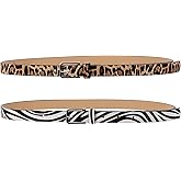 LUOZZY 2 Pcs Leopard Belts for Women Square Zebra Cheetah Print Belt with Buckle Fashion Jeans Belts for Women