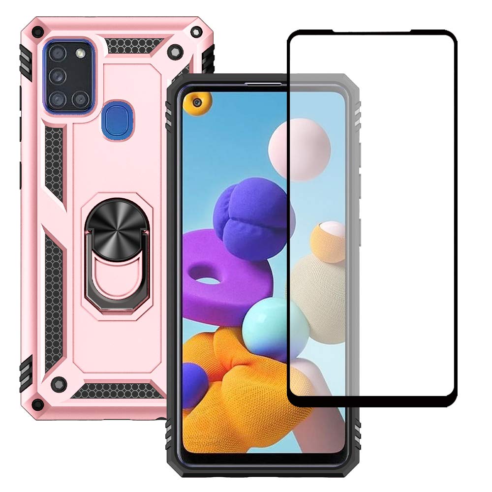 Yiakeng Case for Samsung Galaxy A21s, Silicone Shockproof Defense Bumper Armor Case Cover with Screen Protector, Rose Gold โ image 1