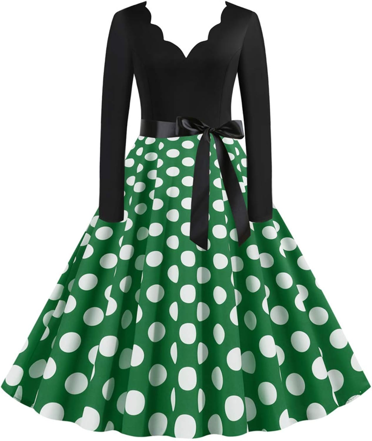green polka dot long sleeve dress