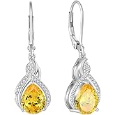 Lwsary Infinity Teardrop Earrings 925 Sterling Silver Dangle Drop Leverback Earrings Pear Shaped Birthstone Jewelry Gifts for Women