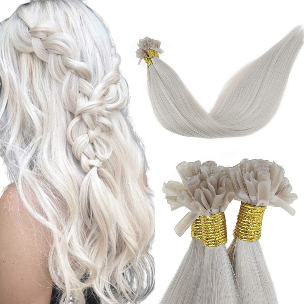 [16% Off]LaaVoo Keratin U Tips Hair Extensions Hot Fusion Sticky Glue on Pre Bonded U tips Hair Pre Bonded Platinum Blonde U Tips Hair Shedding Free Tangle Free Soft Tips Hair 50g/50strands/14