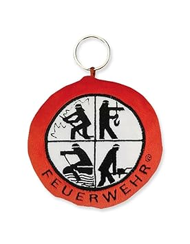 Schlüsselanhänger Kissen Feuerwehr 10cm Durchmesser plus Schlüsselring mit Signet Retten Löschen Bergen Schützen