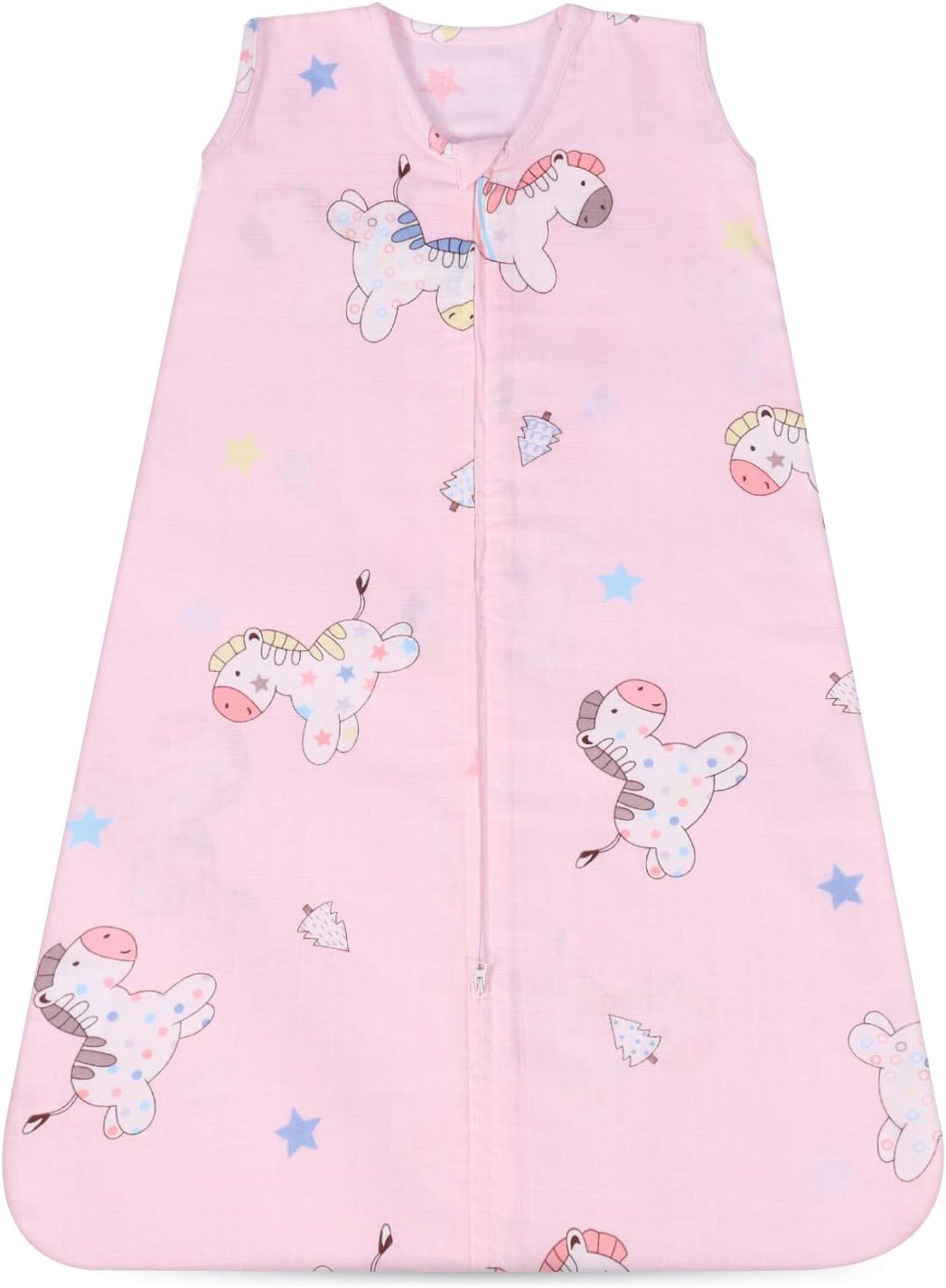 Designthology 100% Cotton Muslin Sleeveless Sleep Bag and Sack with 2-Way Zipper, Breathable Lightweight Soft Baby Wearable Blanket for Baby Girl Ages 6-12 Months, Pink Pony, Medium M
