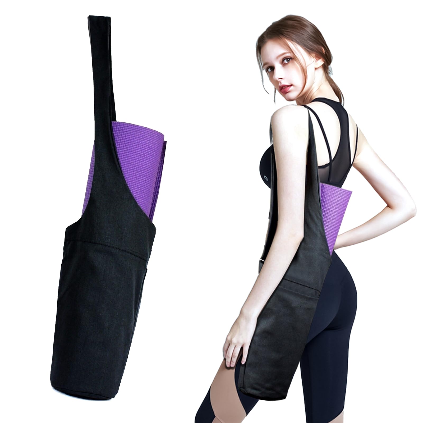 YOYIAG Yoga Mat Bag Yoga Bag Large Yoga Mat Carry Bag with Zipper, Portable Yoga Mat Bag with Side Pocket, Black Yoga Bag for Women and Men, Yoga Shoulder Bag for Fitness, Gym, Sports, Meditation