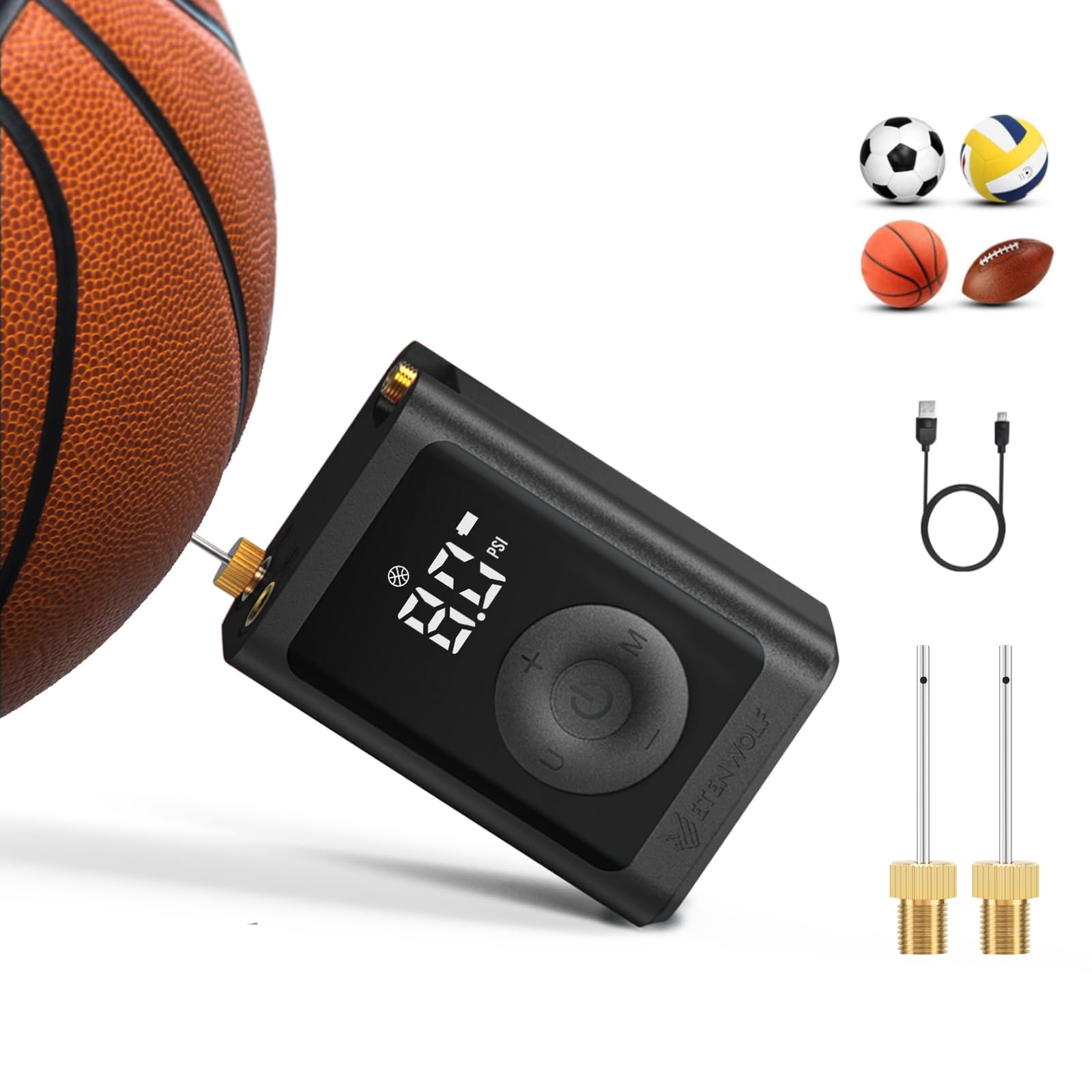 Photo 1 of ETENWOLF Electric Ball Pump Inflation & Deflation 2-17 PSI, Basketball Pump with Precise Pressure Gauge, Rechargeable Air Pump for Balls, Soccer Ball Air Pump, Deep Black