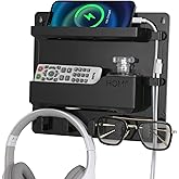 JUMEIHUI Wall Mount Shelf Organizer, Adhesive Bedside Shelf Accessories with Hooks and Cable Clips, Dorm Room Wall Storage fo