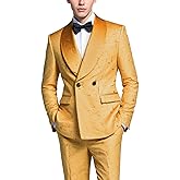 UNINUKOO Men's 2 Piece Suit Set Velvet Skinny Luxury Floral Dress Clothes Shawl Lapel Formal Party Wedding Tuxedo for Men