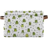 Funny Frogs Storage Bin Basket Large Cloth Cube Box Closet Organizer 1 Pc | Collapsible, with PU Handles, Decorative Cube Box for Organizing Toys Clothes Shelves Home Closet Office Supplies