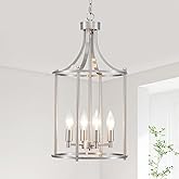 XINGQI Brushed Nickel Chandeliers for Dining Room,4 Light Hanging Lantern Pendant Light Fixture Metal Farmhouse Geometric Cha