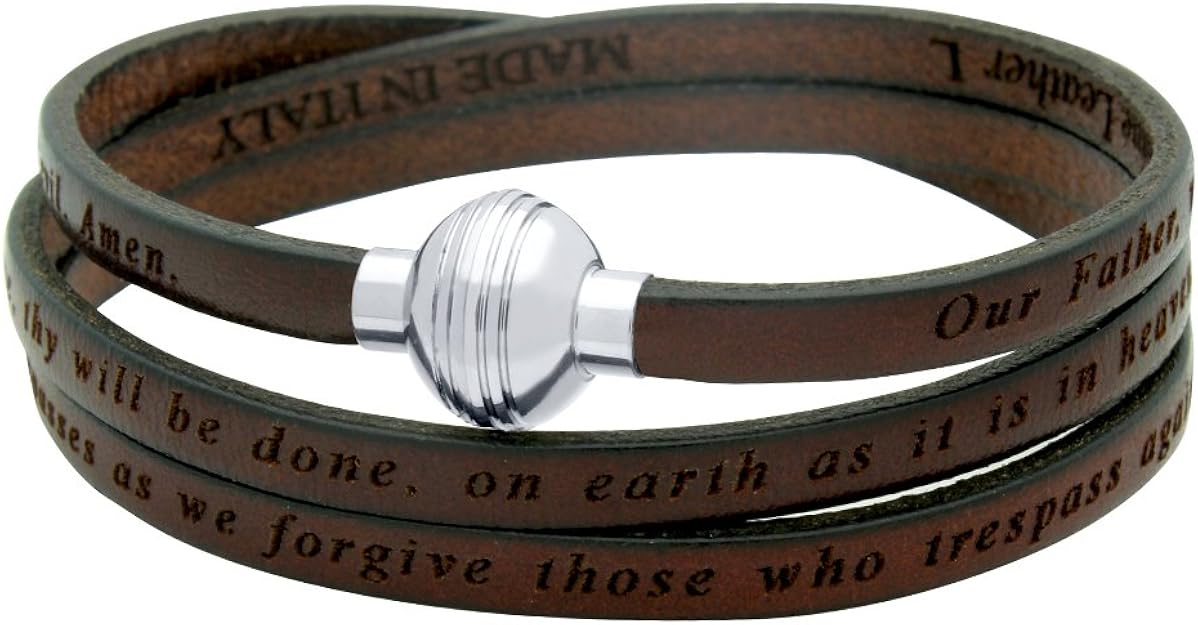 LORD'S PRAYER ENGRAVED LEATHER WRAP BRACELET BROWN (8