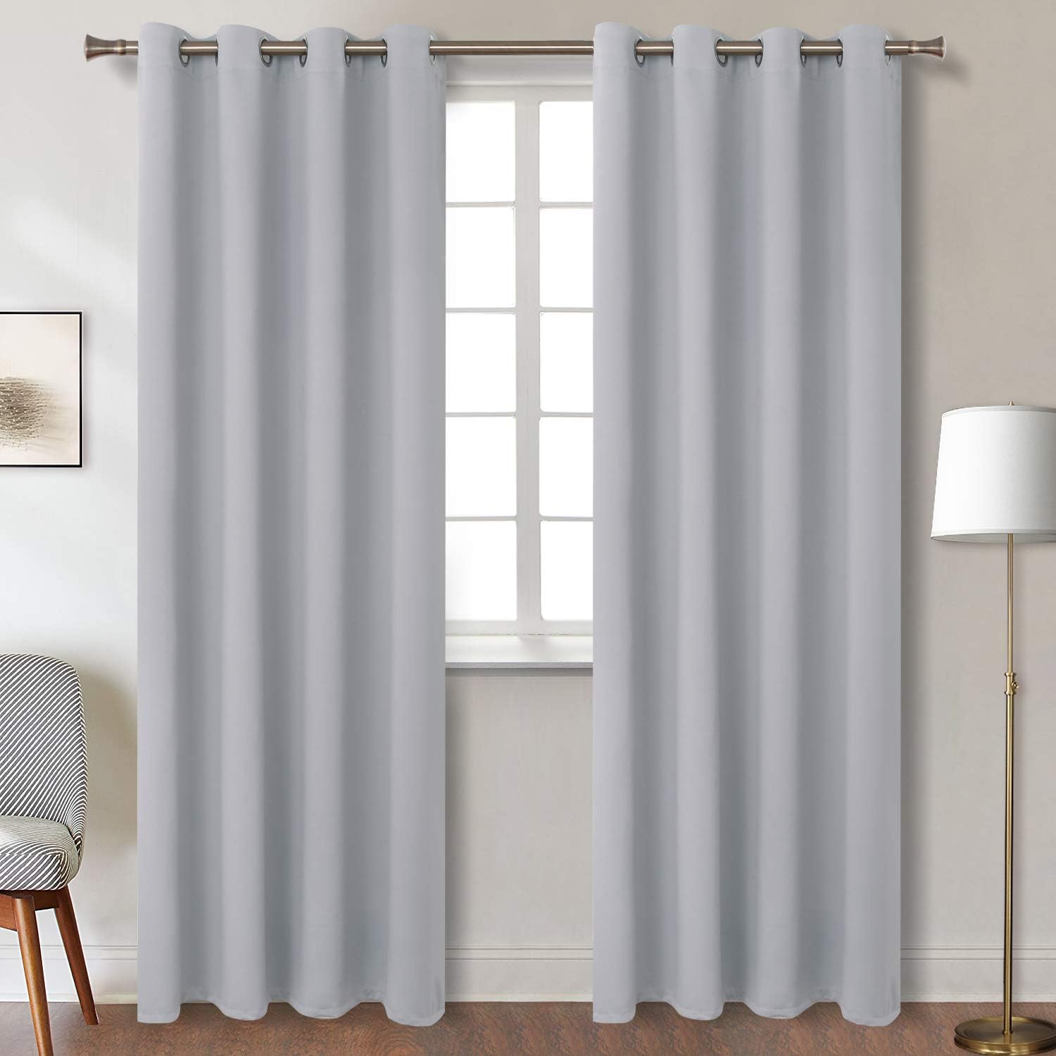 BGment Blackout Curtains for Bedroom - Grommet Thermal Insulated Room Darkening Curtains for Living Room, Set of 2 Panels (52 x 95 Inch, Light Grey)