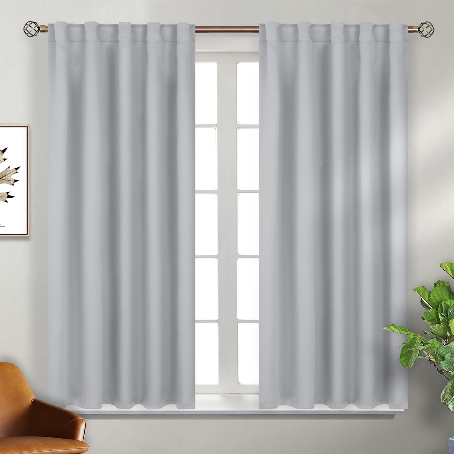 Photo 1 of BGment Rod Pocket and Back Tab Blackout Curtains for Bedroom - Thermal Insulated Room Darkening Curtains for Living Room, 2 Window Curtain Panels (42 x 54 Inch, Light Grey)