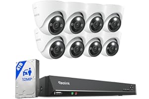 REOLINK 12MP PoE Security Camera System, 8pcs H.265 12MP Security Cameras, Person Vehicle Pet Detection, Two-Way Talk, Spotlights Color Night Vision, 16CH NVR with 4TB HDD, RLK16-1200D8-A