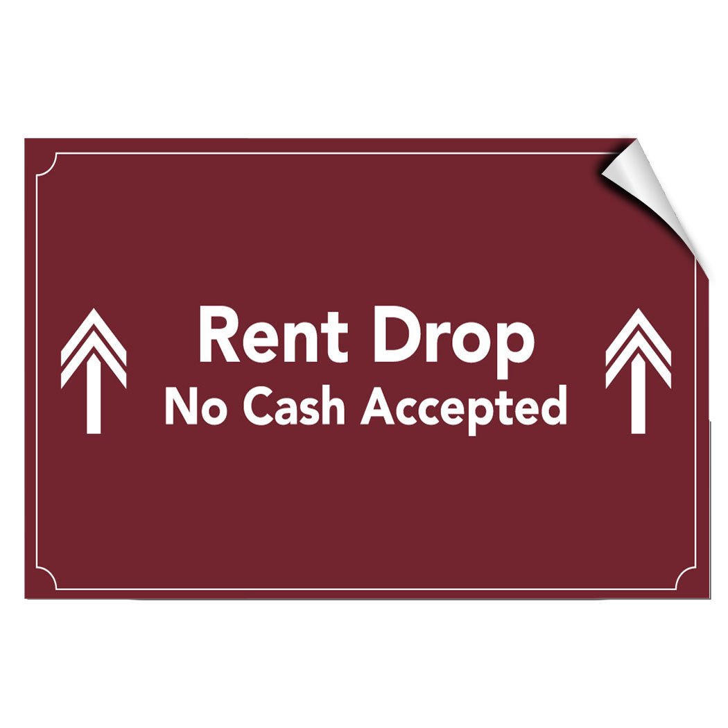 Rent Drop No Cash Accepted Style B Business Label Decal Sticker 7 Inches X 5 Inches